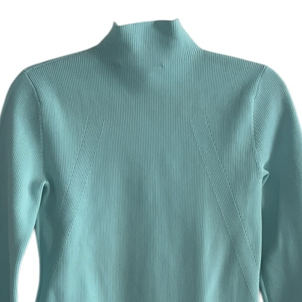 Helmut Lang Foam  Blue Mockneck Ribbed Sweater Size Medium - Picture 9 of 13